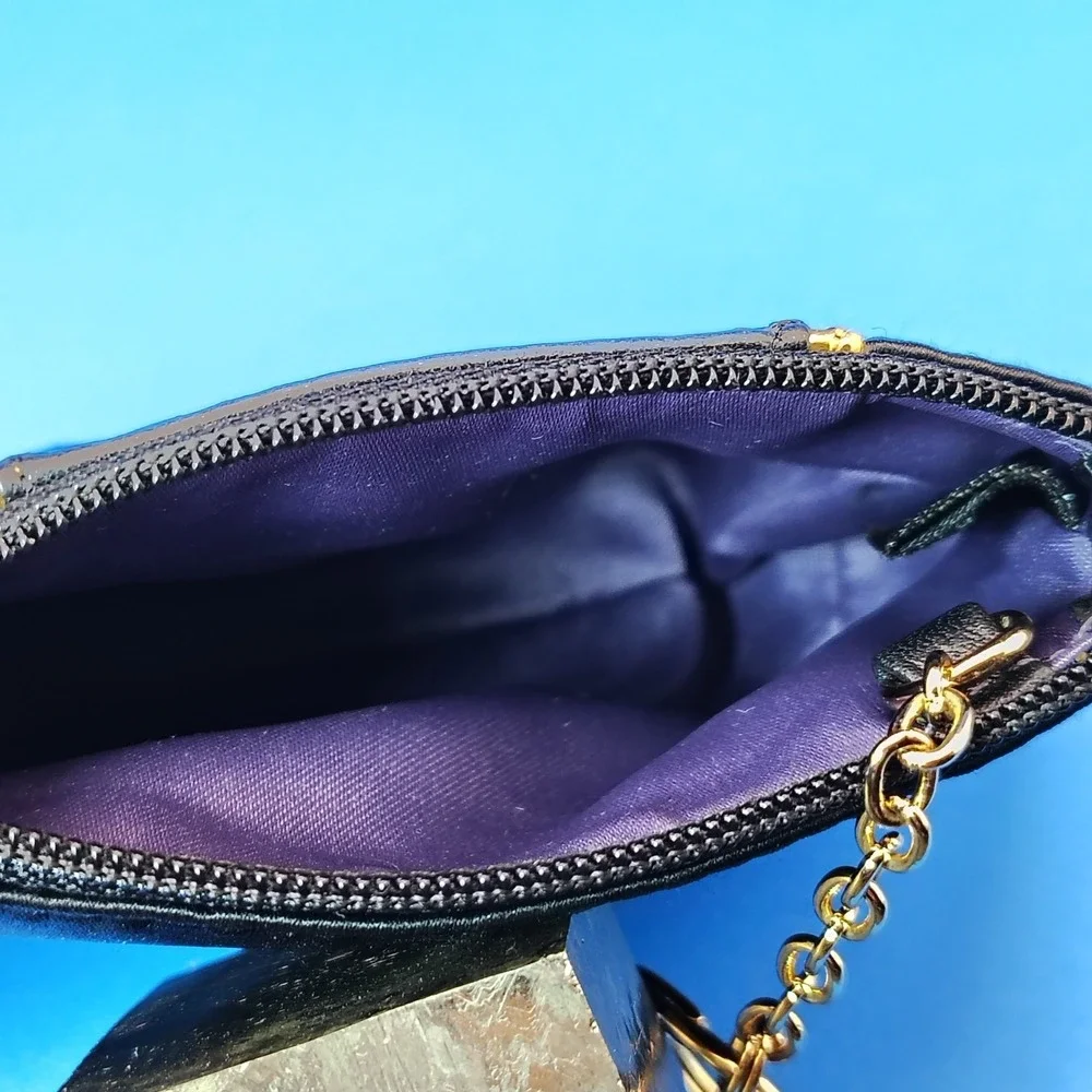 Coach Black Satin Coin Pouch with Gold Logo Trim